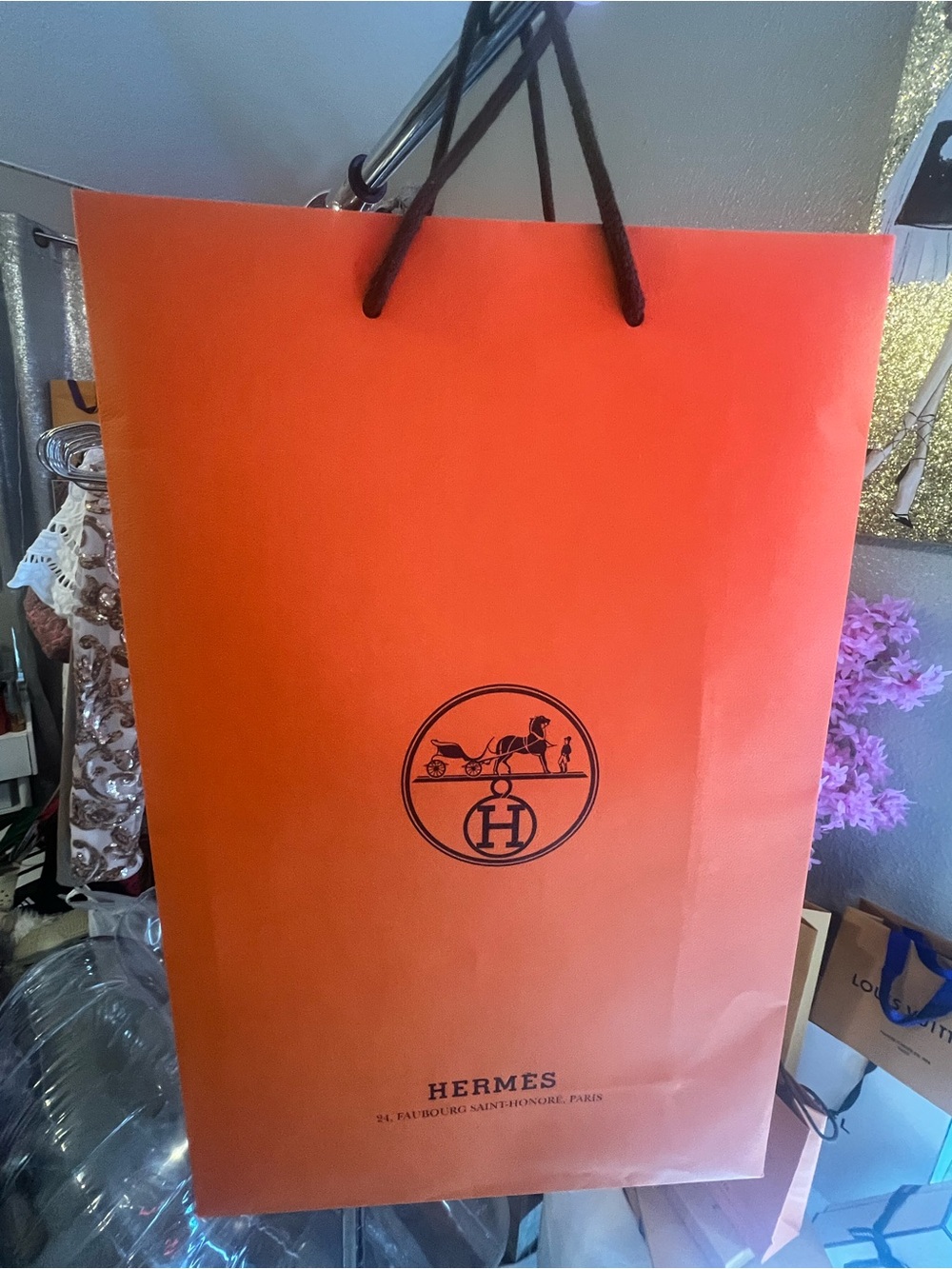 Hermes Orange Paper Shopping Bag with Black Logo